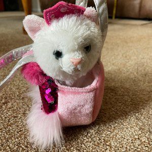 Aurora Plush White KITTEN Cat PRINCESS w/ Tiara and carrier